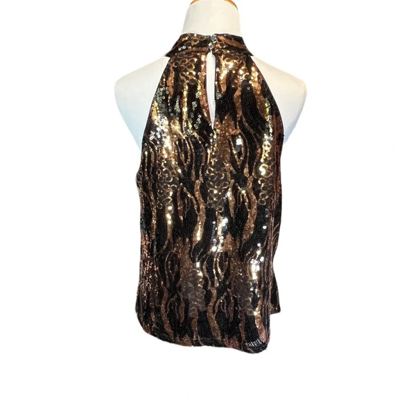 Cable & Gauge Black & Copper Tiger Striped Sequin Halter Top - Picture 5 of 8